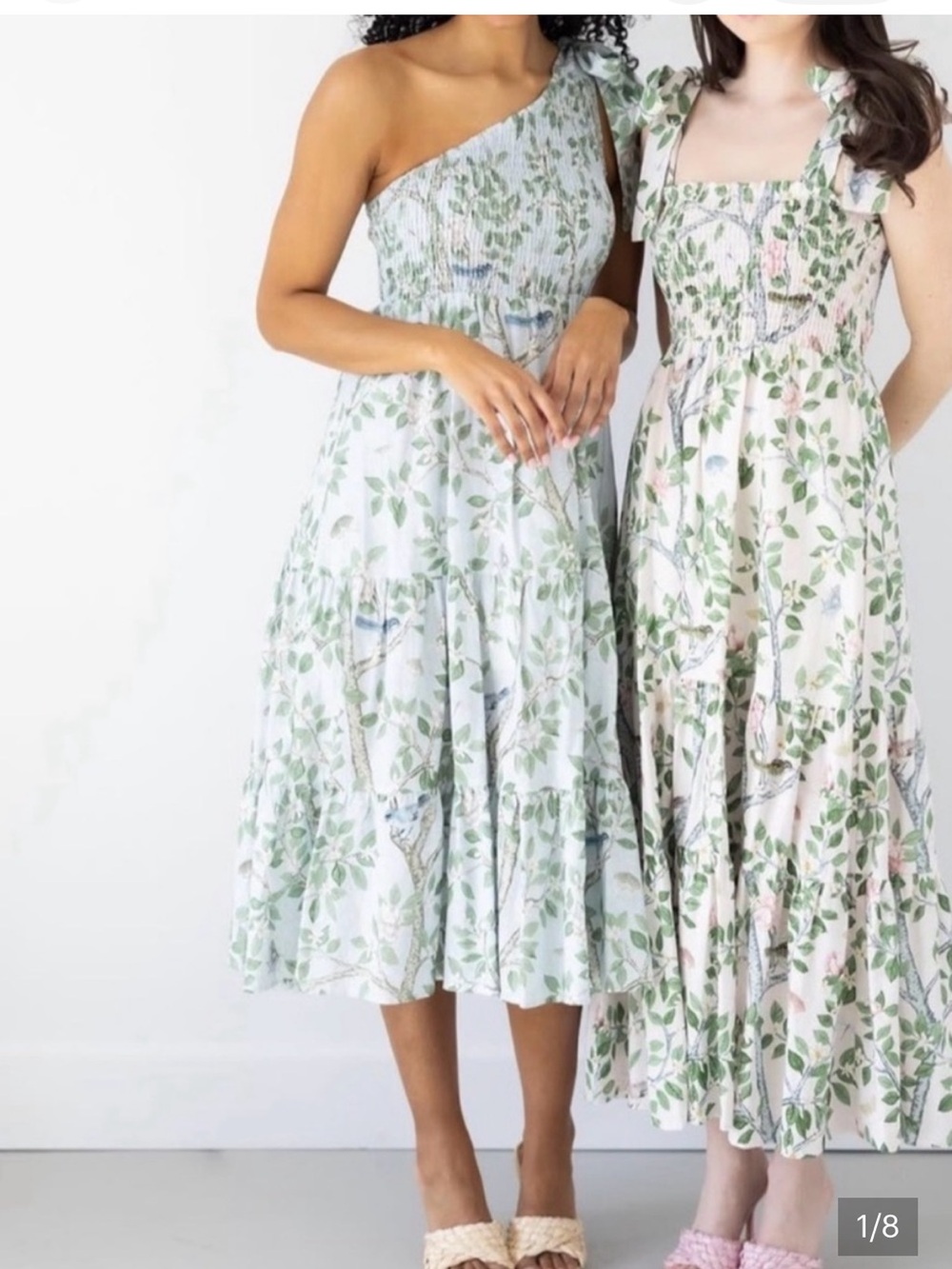 Floral One-Shoulder Midi Dress in Light Green blue Kathleen Maeve